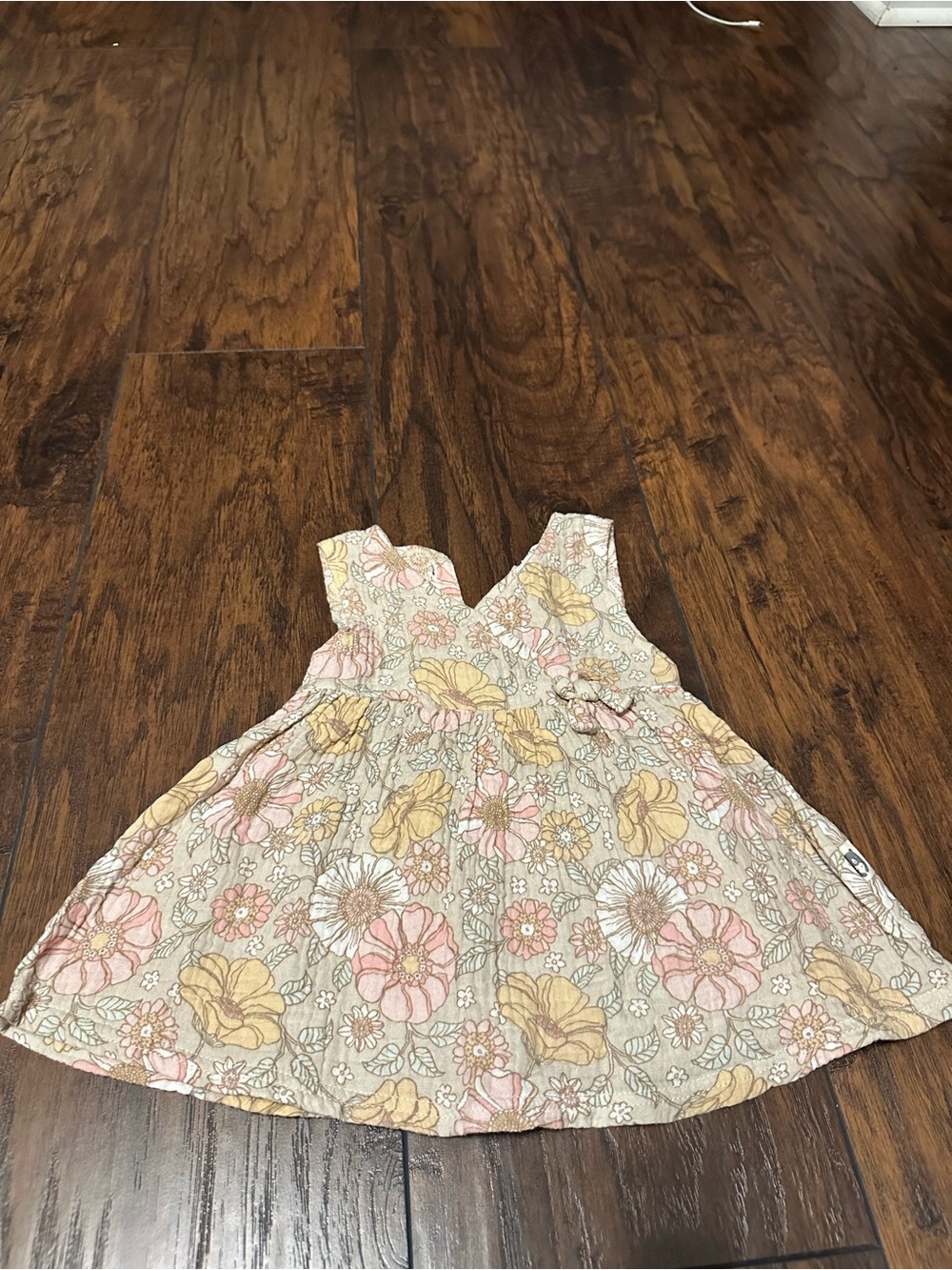 Girls Floral Cotton Dress in Cream, Pink & Yellow
